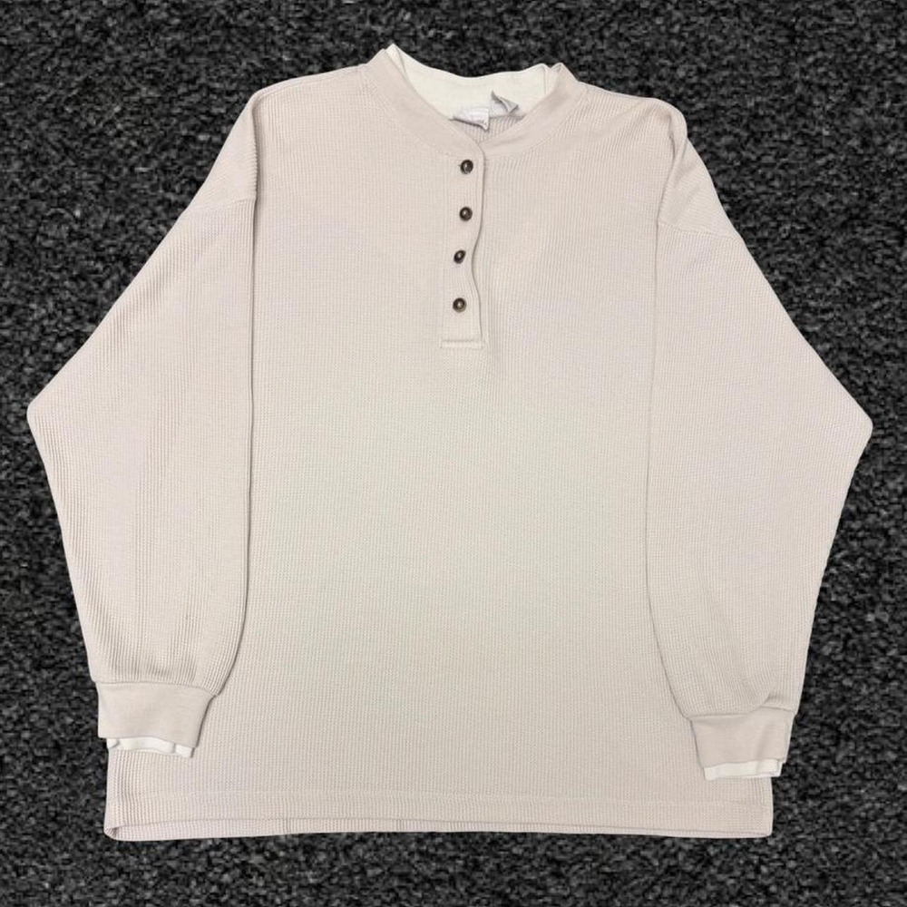 Vintage Cherokee Thermal Henley Shirt Mens XL White Waffle Knit Double Collar